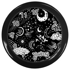 Vector-set-sketch-drawn-with-space Wall Clock (black) by Vaneshart