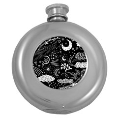 Vector-set-sketch-drawn-with-space Round Hip Flask (5 Oz) by Vaneshart