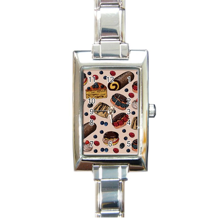 Seamless-pattern-with-sweet-cakes-berries Rectangle Italian Charm Watch