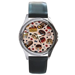 Seamless-pattern-with-sweet-cakes-berries Round Metal Watch