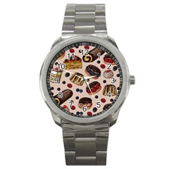 Seamless-pattern-with-sweet-cakes-berries Sport Metal Watch