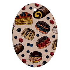 Seamless-pattern-with-sweet-cakes-berries Oval Ornament (Two Sides)