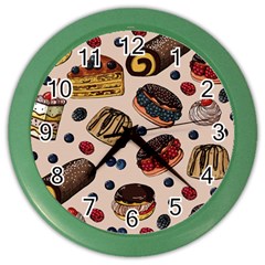 Seamless-pattern-with-sweet-cakes-berries Color Wall Clock