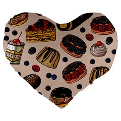 Seamless-pattern-with-sweet-cakes-berries Large 19  Premium Heart Shape Cushions