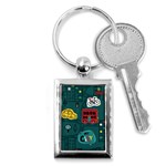 Seamless-pattern-hand-drawn-with-vehicles-buildings-road Key Chain (Rectangle) Front