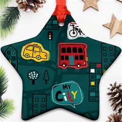 Seamless-pattern-hand-drawn-with-vehicles-buildings-road Star Ornament (two Sides) by Vaneshart