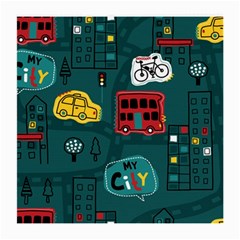 Seamless-pattern-hand-drawn-with-vehicles-buildings-road Medium Glasses Cloth (2 Sides) by Vaneshart