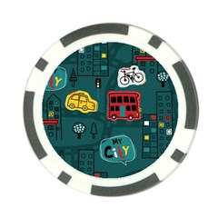 Seamless-pattern-hand-drawn-with-vehicles-buildings-road Poker Chip Card Guard by Vaneshart