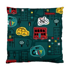 Seamless-pattern-hand-drawn-with-vehicles-buildings-road Standard Cushion Case (one Side) by Vaneshart