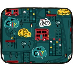 Seamless-pattern-hand-drawn-with-vehicles-buildings-road Double Sided Fleece Blanket (mini)  by Vaneshart