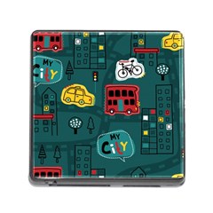 Seamless-pattern-hand-drawn-with-vehicles-buildings-road Memory Card Reader (square 5 Slot) by Vaneshart