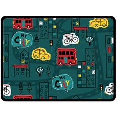 Seamless-pattern-hand-drawn-with-vehicles-buildings-road Fleece Blanket (large)  by Vaneshart