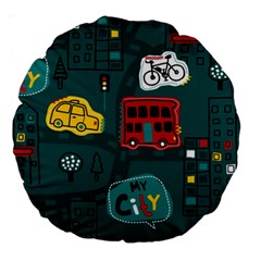 Seamless-pattern-hand-drawn-with-vehicles-buildings-road Large 18  Premium Round Cushions by Vaneshart