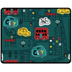 Seamless-pattern-hand-drawn-with-vehicles-buildings-road Double Sided Fleece Blanket (medium)  by Vaneshart