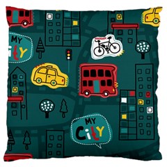 Seamless-pattern-hand-drawn-with-vehicles-buildings-road Large Flano Cushion Case (two Sides) by Vaneshart