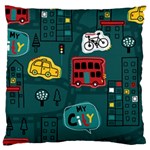 Seamless-pattern-hand-drawn-with-vehicles-buildings-road Large Flano Cushion Case (Two Sides) Front