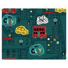 Seamless-pattern-hand-drawn-with-vehicles-buildings-road Double Sided Flano Blanket (medium)  by Vaneshart