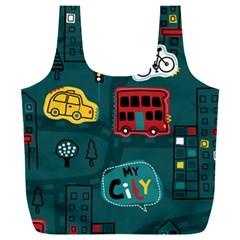 Seamless-pattern-hand-drawn-with-vehicles-buildings-road Full Print Recycle Bag (xxl)