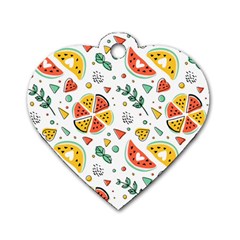 Seamless-hipster-pattern-with-watermelons-mint-geometric-figures Dog Tag Heart (one Side) by Vaneshart