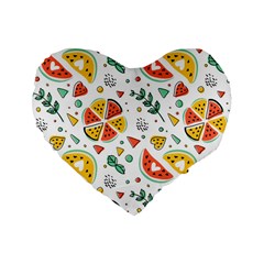 Seamless-hipster-pattern-with-watermelons-mint-geometric-figures Standard 16  Premium Flano Heart Shape Cushions by Vaneshart