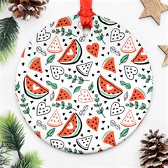 Seamless-vector-pattern-with-watermelons-mint Round Ornament (two Sides) by Vaneshart