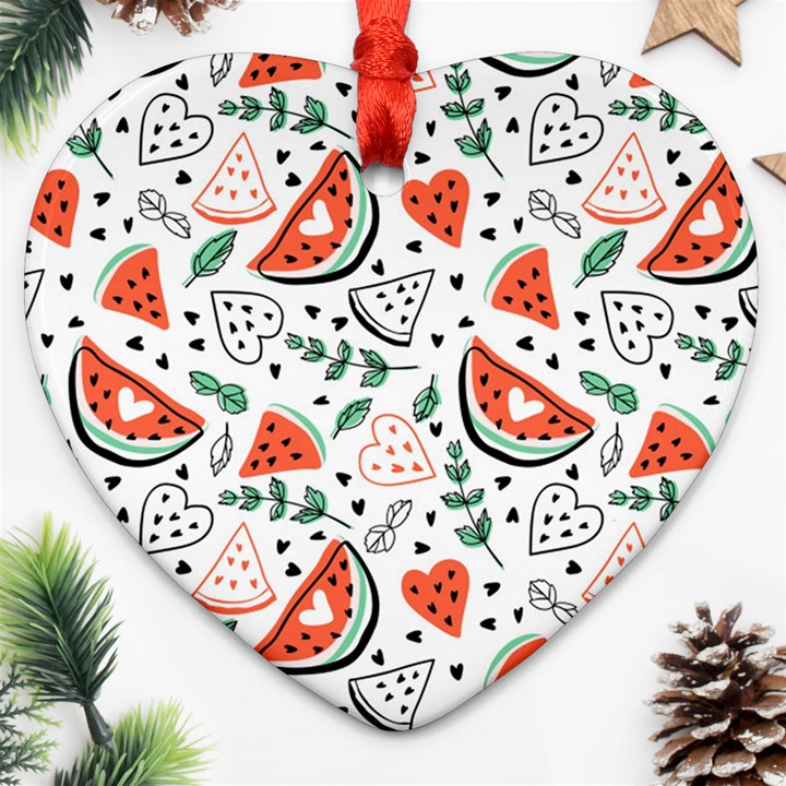 Seamless-vector-pattern-with-watermelons-mint Heart Ornament (Two Sides)