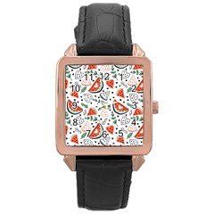 Seamless-vector-pattern-with-watermelons-mint Rose Gold Leather Watch  by Vaneshart