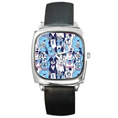 Dogs-seamless-pattern Square Metal Watch by Vaneshart