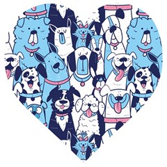 Dogs-seamless-pattern Wooden Puzzle Heart by Vaneshart