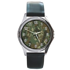 Camouflage-splatters-background Round Metal Watch by Vaneshart