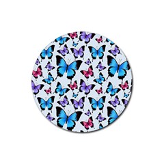 Decorative-festive-trendy-colorful-butterflies-seamless-pattern-vector-illustration Rubber Round Coaster (4 Pack)  by Vaneshart