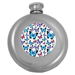 Decorative-festive-trendy-colorful-butterflies-seamless-pattern-vector-illustration Round Hip Flask (5 Oz) by Vaneshart