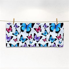 Decorative-festive-trendy-colorful-butterflies-seamless-pattern-vector-illustration Hand Towel by Vaneshart