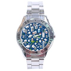 Isometric-seamless-pattern-megapolis Stainless Steel Analogue Watch by Vaneshart