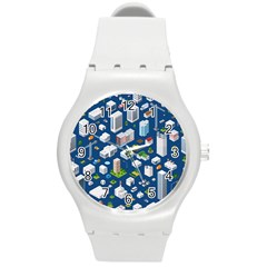 Isometric-seamless-pattern-megapolis Round Plastic Sport Watch (m) by Vaneshart