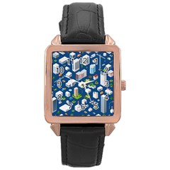 Isometric-seamless-pattern-megapolis Rose Gold Leather Watch  by Vaneshart