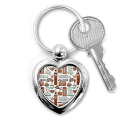 Seamless-pattern-with-london-elements-landmarks Key Chain (heart) by Vaneshart