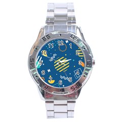 Flat-design-geometric-shapes-background Stainless Steel Analogue Watch by Vaneshart