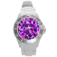 Triangular-shapes-background Round Plastic Sport Watch (L)