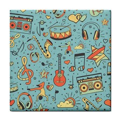 Seamless-pattern-musical-instruments-notes-headphones-player Tile Coaster by Vaneshart