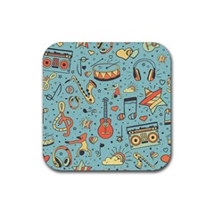 Seamless-pattern-musical-instruments-notes-headphones-player Rubber Coaster (square)  by Vaneshart