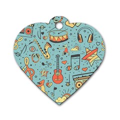 Seamless-pattern-musical-instruments-notes-headphones-player Dog Tag Heart (one Side) by Vaneshart