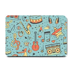 Seamless-pattern-musical-instruments-notes-headphones-player Small Doormat  by Vaneshart