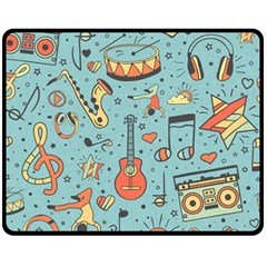 Seamless-pattern-musical-instruments-notes-headphones-player Fleece Blanket (medium)  by Vaneshart