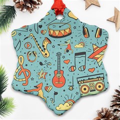 Seamless-pattern-musical-instruments-notes-headphones-player Ornament (snowflake) by Vaneshart