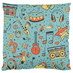 Seamless-pattern-musical-instruments-notes-headphones-player Large Cushion Case (two Sides) by Vaneshart