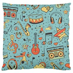 Seamless-pattern-musical-instruments-notes-headphones-player Large Flano Cushion Case (one Side) by Vaneshart