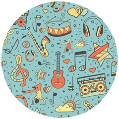 Seamless-pattern-musical-instruments-notes-headphones-player Wooden Puzzle Round