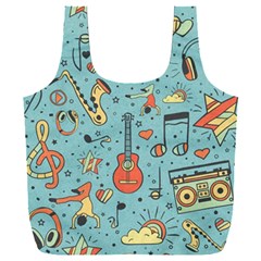 Seamless-pattern-musical-instruments-notes-headphones-player Full Print Recycle Bag (xxl) by Vaneshart