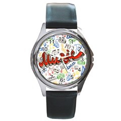 Music-color-elements Round Metal Watch by Vaneshart